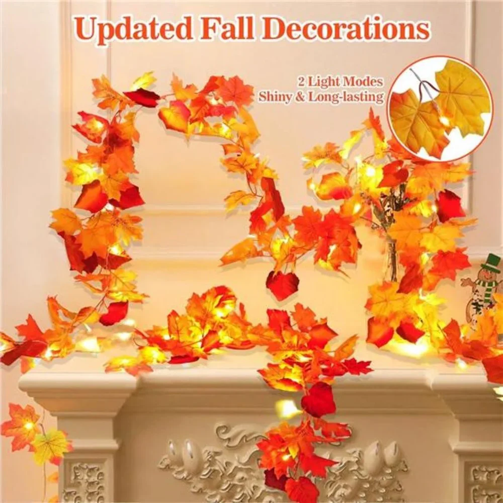 2 Pack Fall Decor for Home Thanksgiving Decorations Lighted Fall Garland Maple